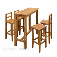 Lae piltide sirvija tammepuidust neli baaritooli ja kõrge baarilaud