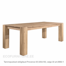 Lae piltide sirvija tammepuidust Söögilaud Provence 03 220x100 valge õli