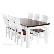 Kasepuidust söögitoakomplekt Lotta laud 180x95 cm + 6 tooli, valge/pähkel